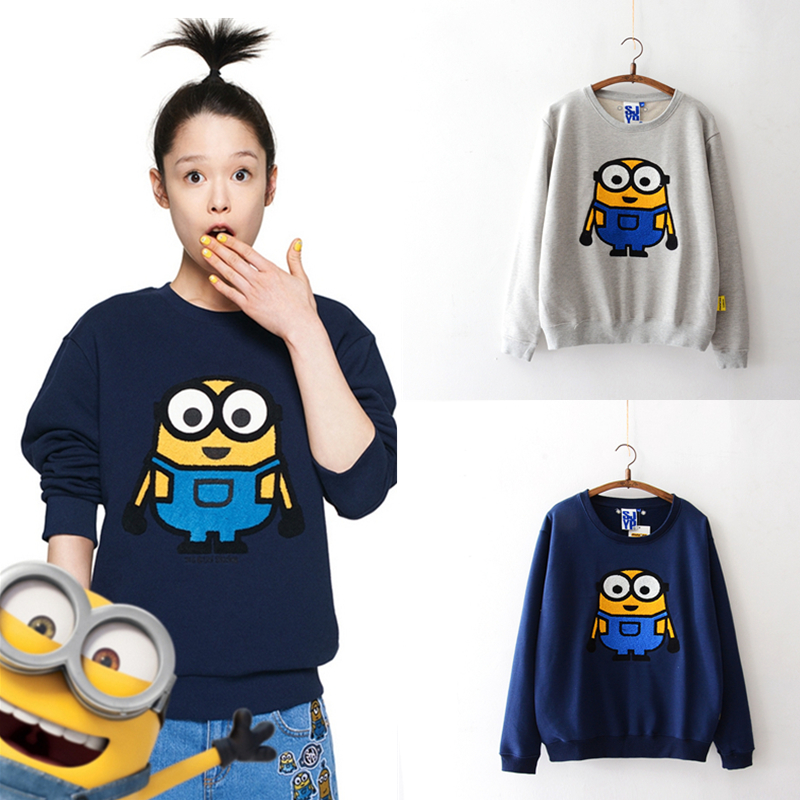 15640 2015秋季新品女装 韩国代购小黄人刺绣大眼睛宽松套头卫衣