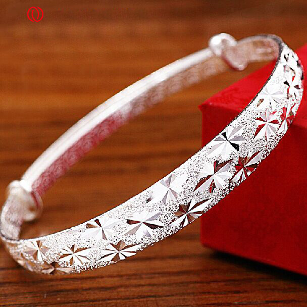 阿尤s999足银手镯 满天星银手镯女时尚镯子银饰品 送女友礼物