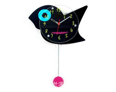 小鸟摇摆挂钟飞鸟摇摆工艺钟表 时尚工艺钟 数字静音工艺木钟