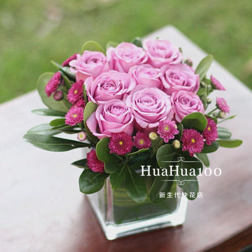 只爱你A款丨9朵紫玫瑰小瓶花 商品图0