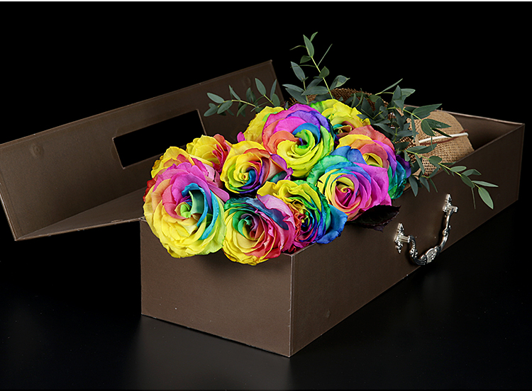 进口厄瓜多尔彩虹玫瑰高档手提枪炮礼盒