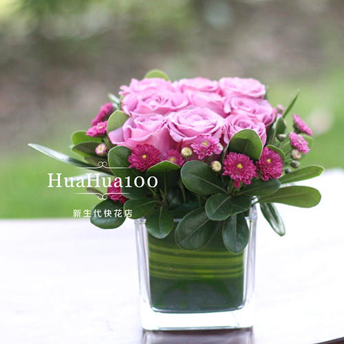 只爱你A款丨9朵紫玫瑰小瓶花 商品图1