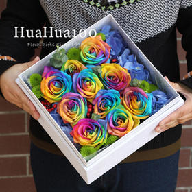 10朵进口七彩玫瑰花盒