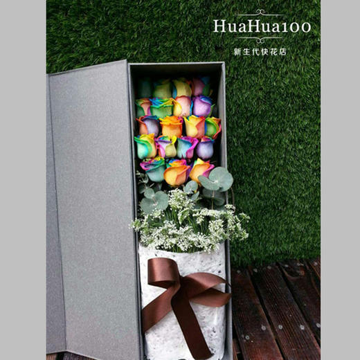 19朵进口七彩玫瑰花盒 商品图0