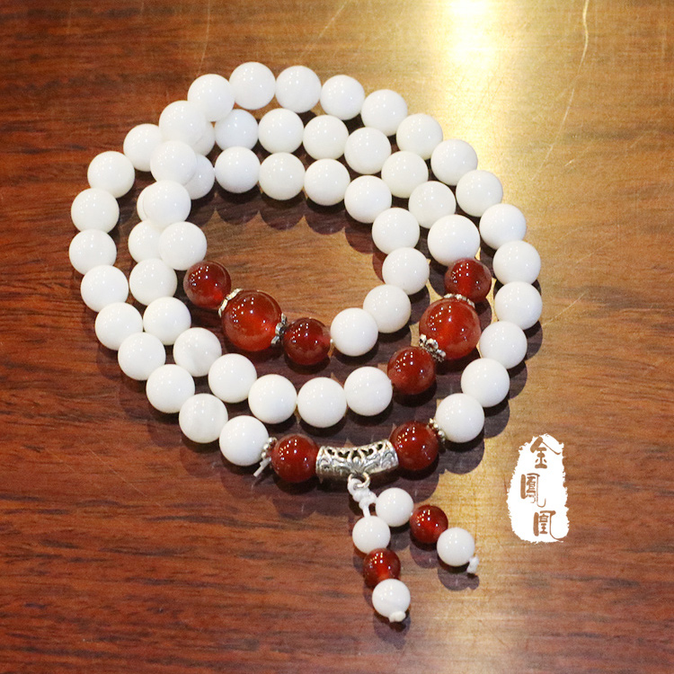 泰国开光天然白砗磲手链,多圈108颗佛珠配转运珠8