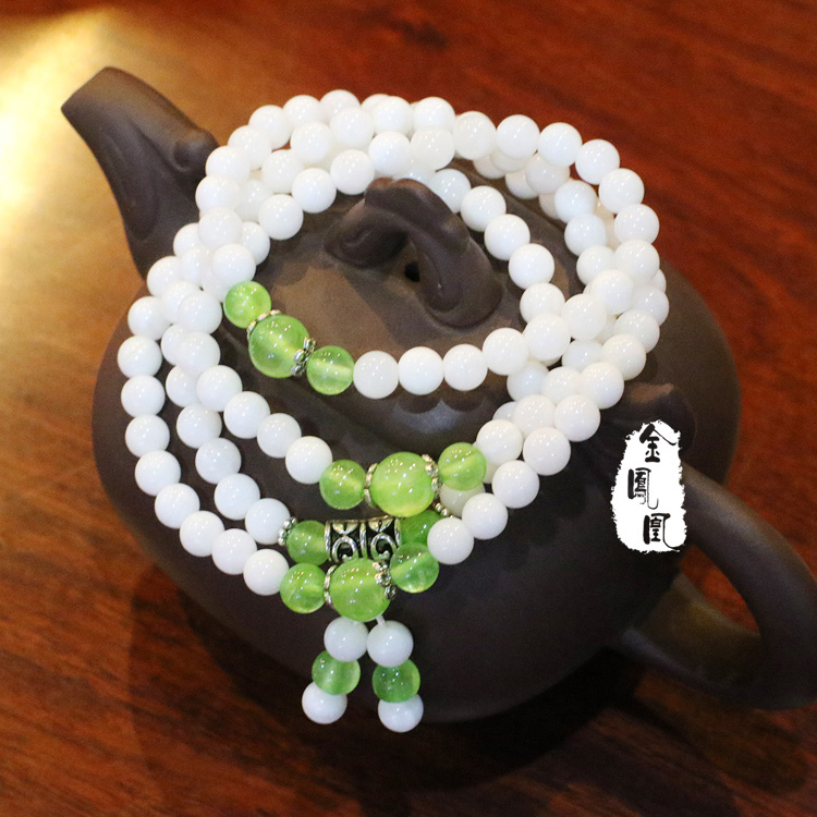 泰国开光天然白砗磲手链,多圈108颗佛珠配猫眼石转运珠3