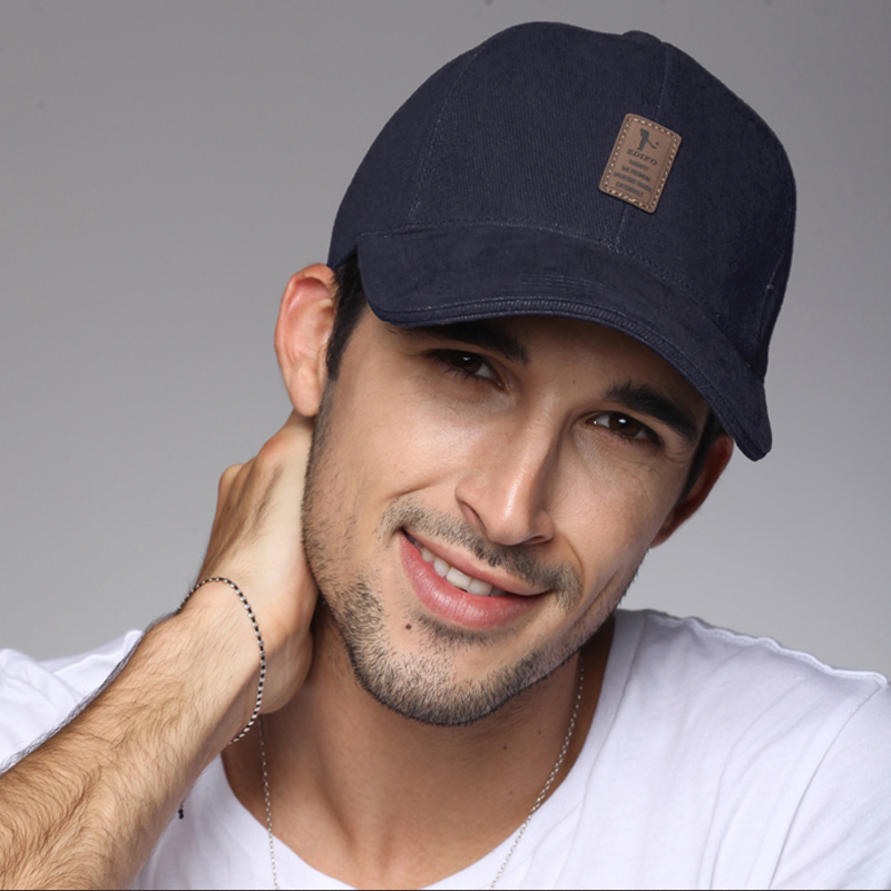 帽子 男士 棒球帽 鸭舌帽 冬天棉 潮圆顶休闲防晒黑色户外遮阳帽