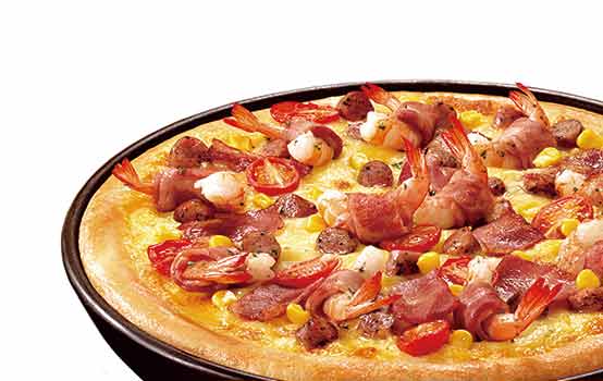 意式培根卷大虾比萨