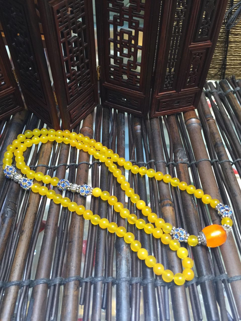 【穆微直供·伊珠轻奢】99颗黄色玛瑙泰斯比哈手链两用,6mm.