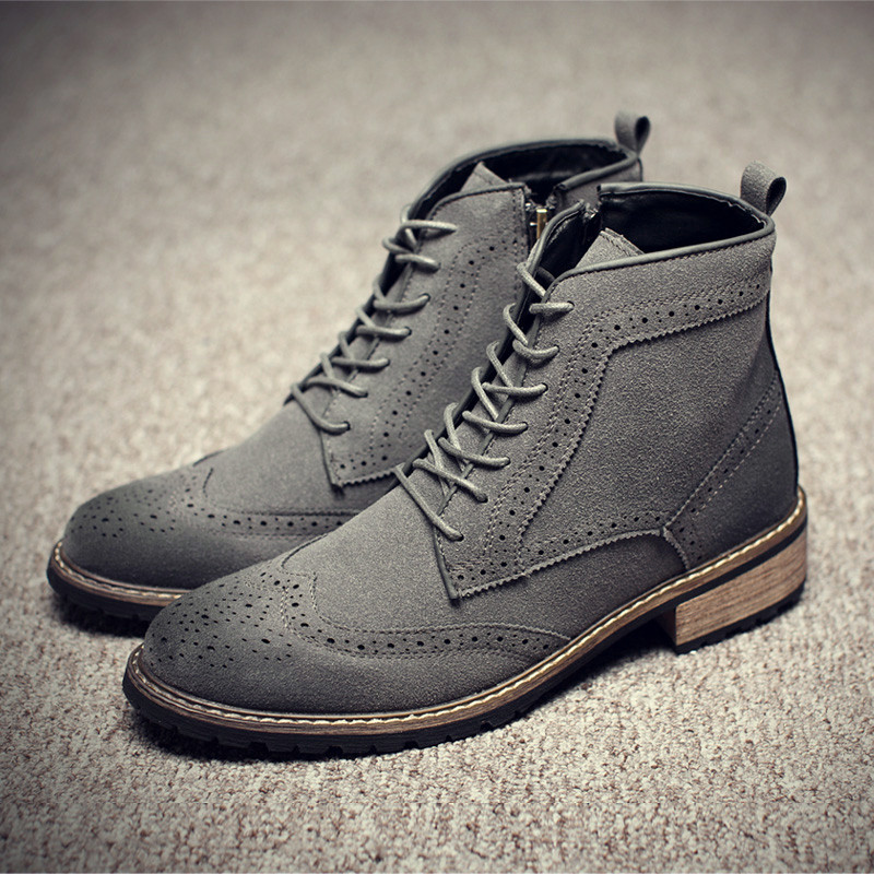 秋冬季布洛克高帮鞋英伦雕花潮流休闲鞋男士潮鞋韩版增高男皮靴
