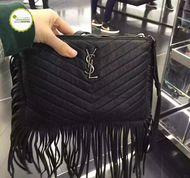 圣罗兰/slp 黑色 斜纹 流苏 单肩包(香港直供)