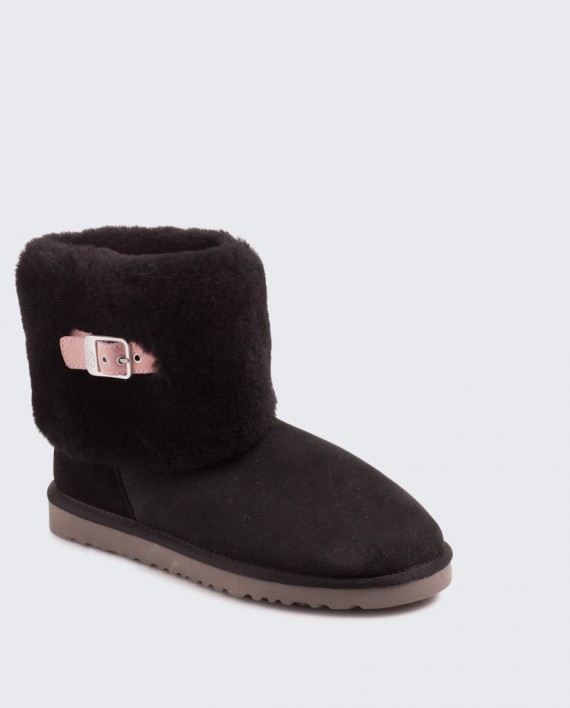 ozlana 女款森林系翻毛边扣短筒纯羊毛雪地靴