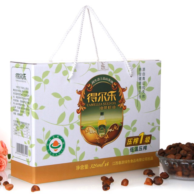 得尔乐 有机 冷榨一级 油茶籽油(山茶油) 礼盒装 325ml*4瓶