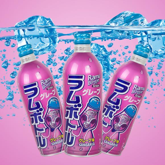 sangaria三佳利葡萄味波子汽水日本进口新加利亚碳酸饮料铝罐500g