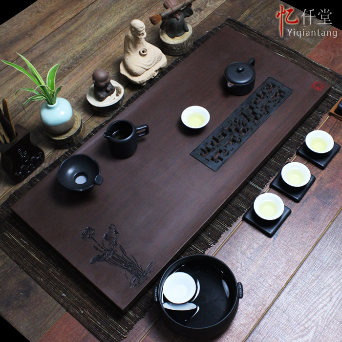 忆仟堂石茶盘 荷趣 紫檀石