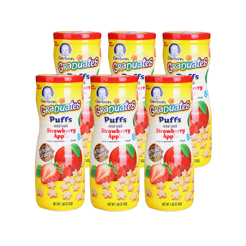 美国gerber嘉宝 草莓苹果星星泡芙 42g 宝宝辅食 【6罐装】
