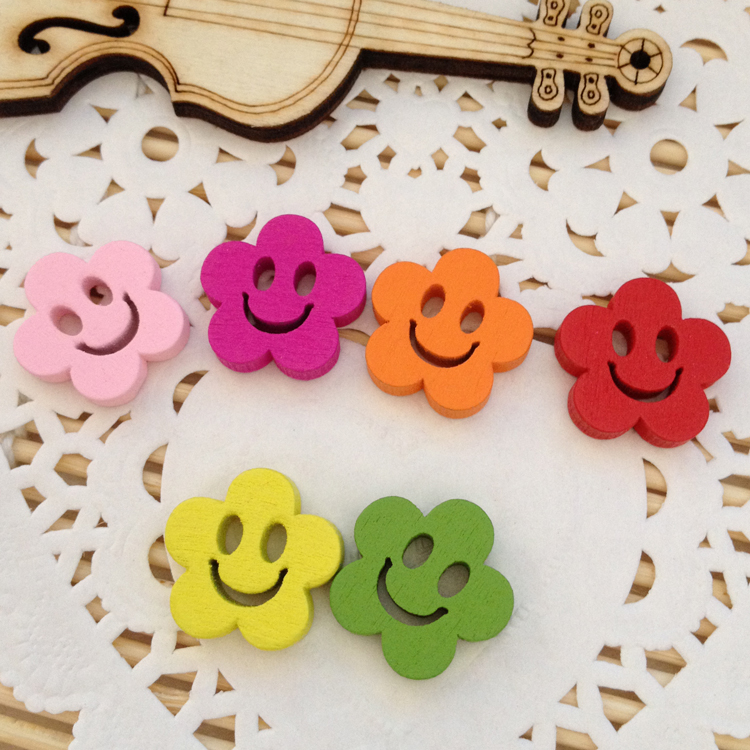 木制彩色卡通笑脸纽扣 木扣子 服装辅料 diy 木质纽扣 有眼纽扣