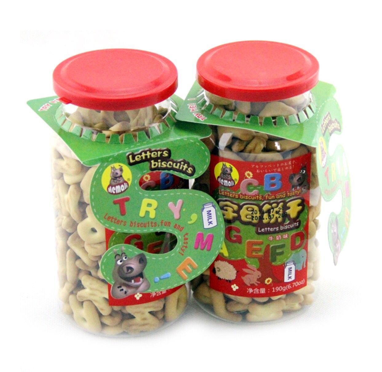 河马莉字母饼干 牛奶味 椰奶味 营养饼干 宝宝辅食 190g