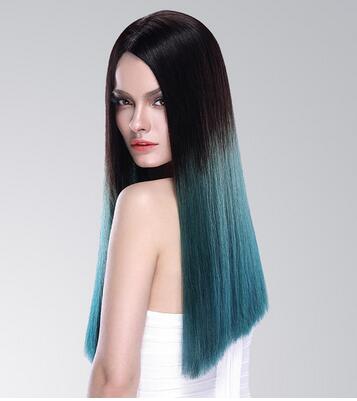 假发中分孔雀绿渐变色长直发正品包邮rgh-4238 - 头发砖家
