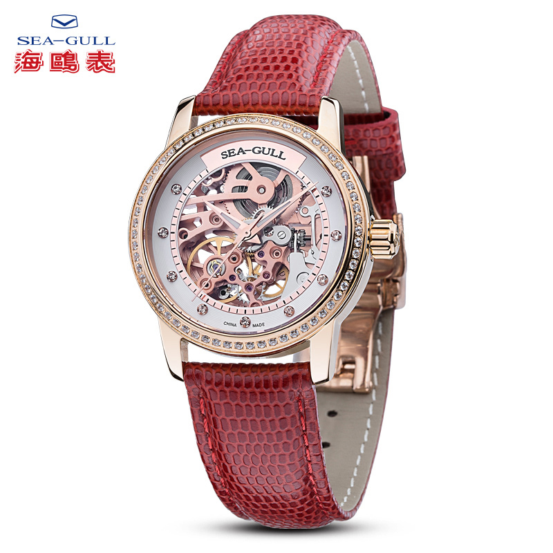 海鸥时尚玫瑰金色镂空自动机械女表719.403lk