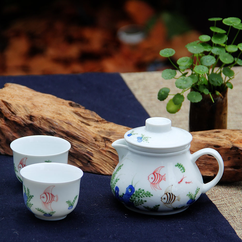 景德镇陶瓷 国瓷红叶3头随手泡茶具自由自在