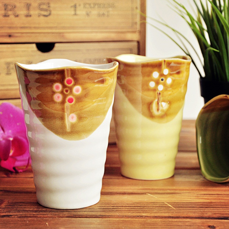 三年二班●原味生活 可爱陶瓷彩釉茶杯子 创意樱花马克杯 水杯