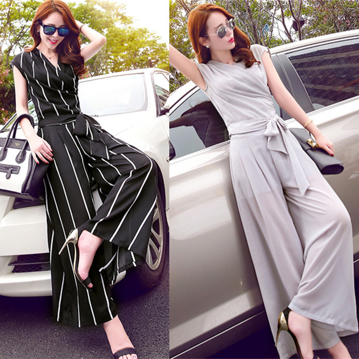 【优美】2016韩国雪纺套装女夏装名媛小香风阔腿裤时尚显瘦裙裤两件套