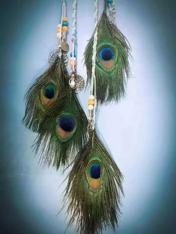 【原创手工】原生态孔雀翎双面羽毛 diy雷鬼牙买加辫纯手工皮绳