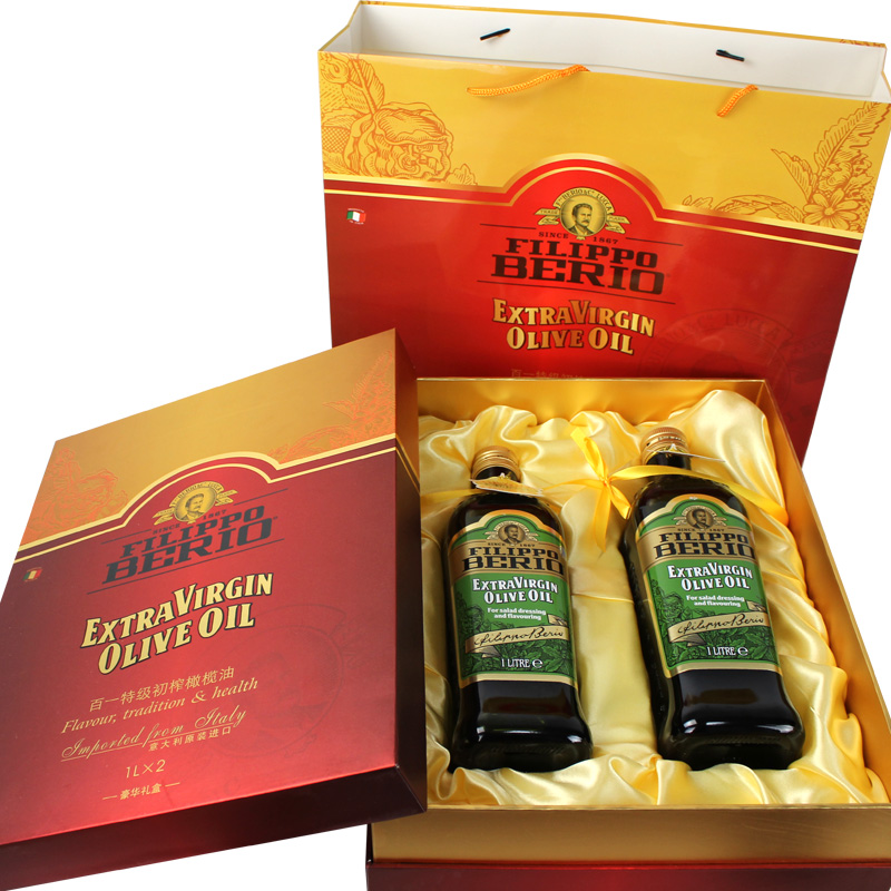 百一意大利原装原瓶进口特级初榨橄榄油1l*2 食用/护肤豪华礼盒装