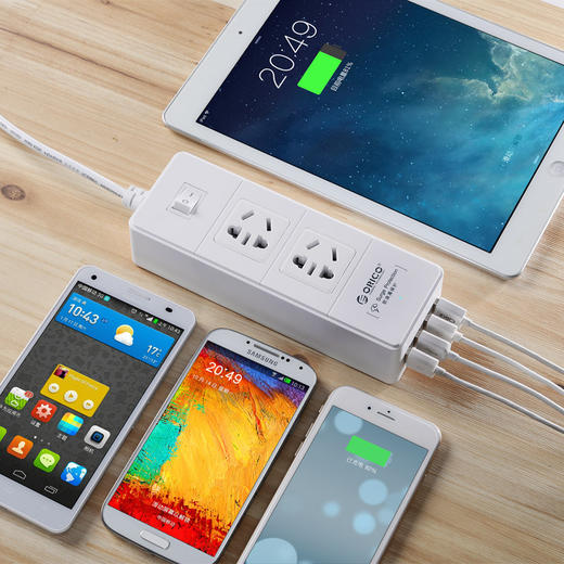 【兴晟科】。ORICO IPC-2A4U 抗浪涌防雷插座 USB智能充电插排 插线板 商品图1