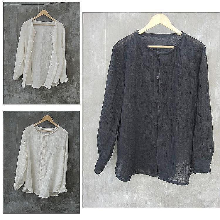 中国风唐装男士棉麻衬衫长袖盘扣亚麻无领衬衫男装中式亚麻布衣服