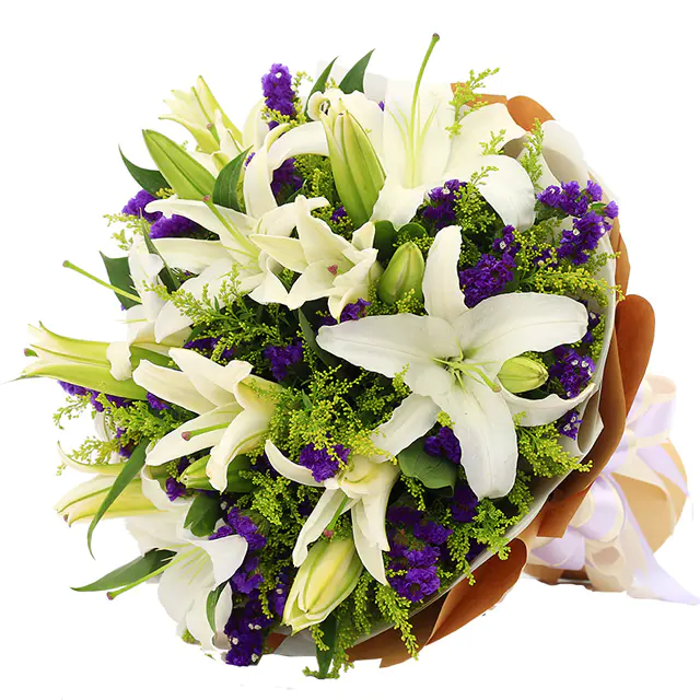 一念花开 6枝多头香水百合纯洁友谊商务送花舞台花束白百合花束