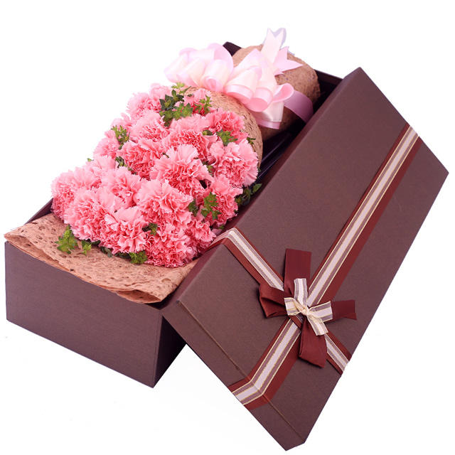 温暖怀抱-19枝康乃馨长方形礼盒 母亲节 父亲节 38节 教师节送花首选