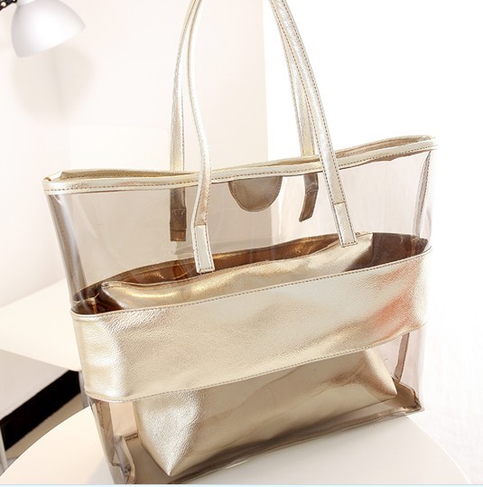 【a8090]透明包包2016新款夏季韩版子母包沙滩包果冻包水晶包单肩女