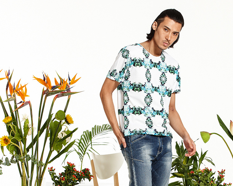 马牌2016夏季新款男士短袖植物花卉修身型新款男圆领t恤lt019