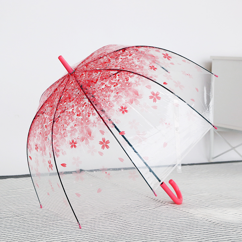 创意樱花透明公主雨伞 渐变色情侣百搭三折太阳伞 自动雨伞