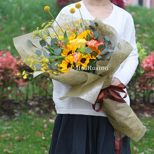 荣耀丨向日葵跳舞兰黄玫瑰混合花束 商品图2