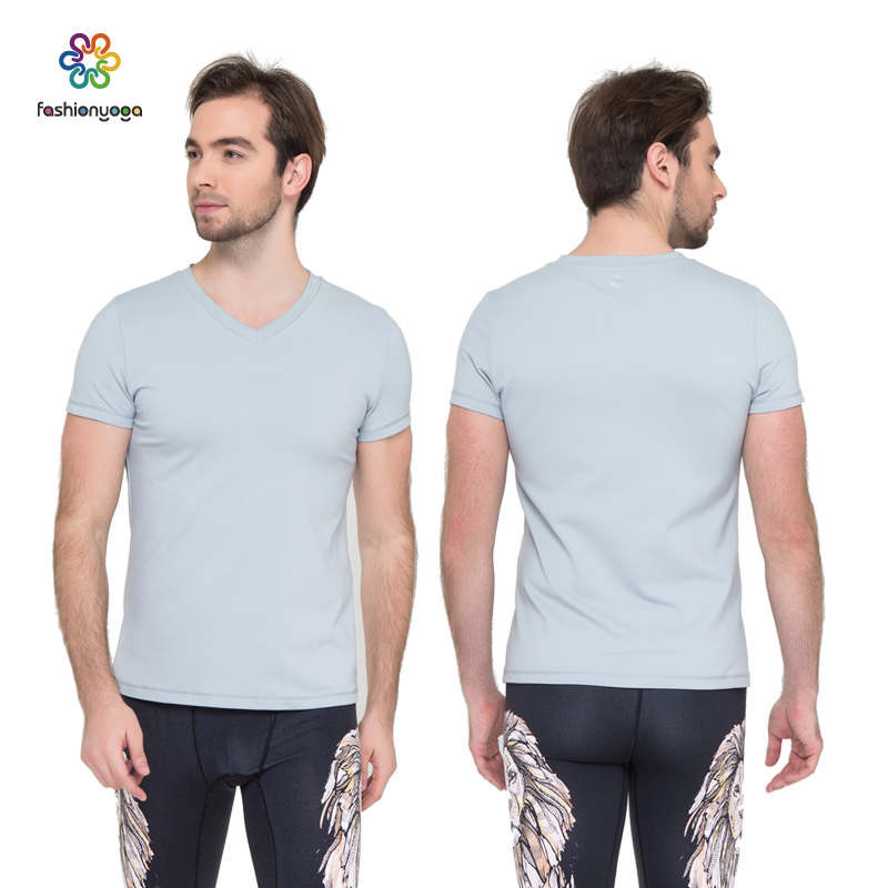 凡圣瑜伽春夏款瑜伽健身运动男款v领基础三分袖06313