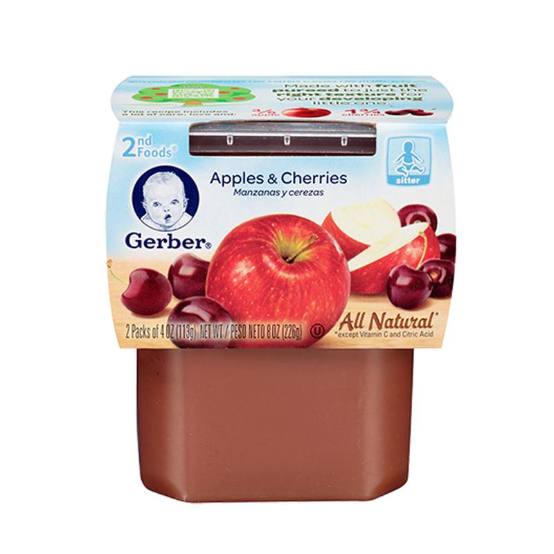 [广州保税区]美国gerber嘉宝果泥2段苹果车厘子混合泥113g*2(2盒装)