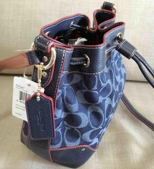 【国内现货】coach 早春新款牛仔帆布 logo小号水桶包