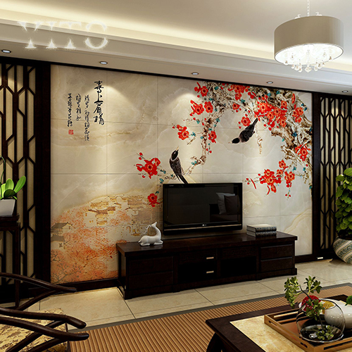 艺陶玄关陶瓷经典玻化砖定制艺术墙砖孔雀呈祥广东地砖抛光砖