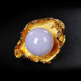 18K黄金镶钻紫天然翡翠戒指