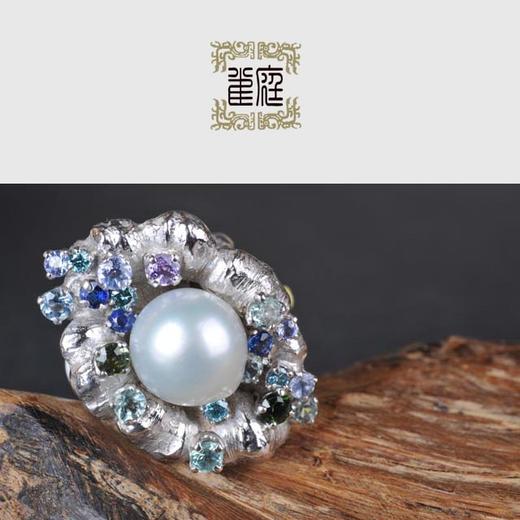 梶光夫作铂金镶彩宝天然珍珠戒指 商品图0