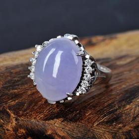 铂金镶钻天然紫翡戒指