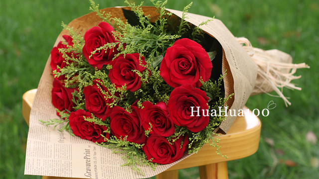 一心一意丨11朵红玫瑰黄莺花束 huahua100