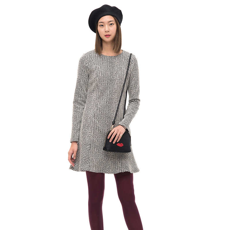 韩国三星正品8second 2015年冬新款人气休闲纸牌样式短款连衣裙