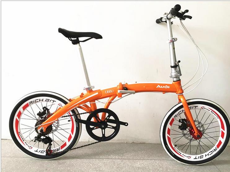 批发20寸铝合金折叠车礼品自行车7变速shimano橙/黑