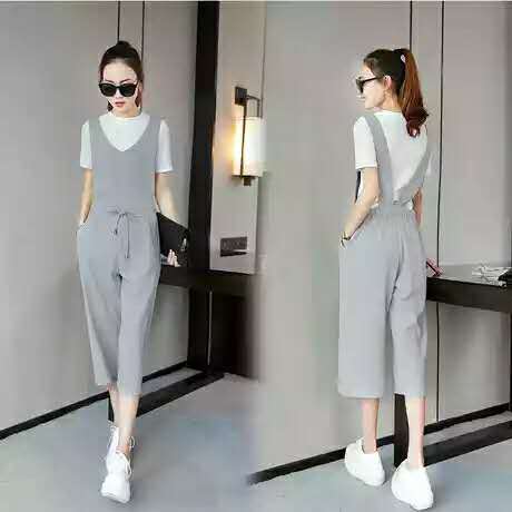 背带裤女2016夏装新款韩版女装七分雪纺阔腿裤名媛时尚两件套潮 商品图1