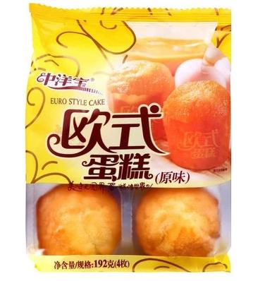 【康小乐超市】中洋宝欧式蛋糕192g袋装4枚原味办公室旅游早餐点心