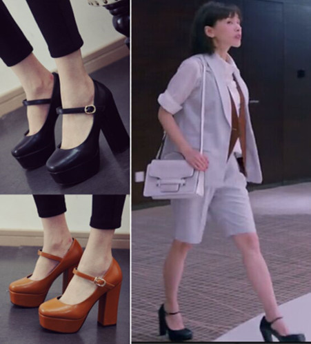 【超值特惠】2016/夏 【海伦格丽】曲筱绡同款胎牛皮方跟鞋5087